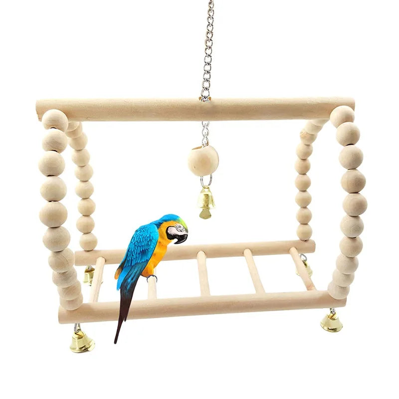 Wooden Parrot Bridge & Ladder Swing – Hanging Hammock Toy