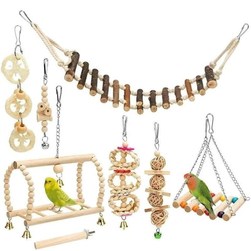 8PCS Set Combination  Wood Articles Bite Pet Bird Toys