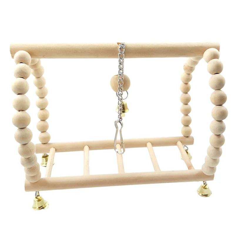 Wooden Parrot Bridge & Ladder Swing – Hanging Hammock Toy