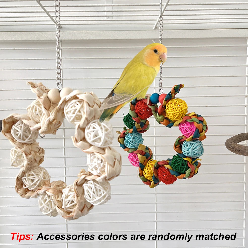 1pc Rattan Ball Round-shaped Bird Swing Toy