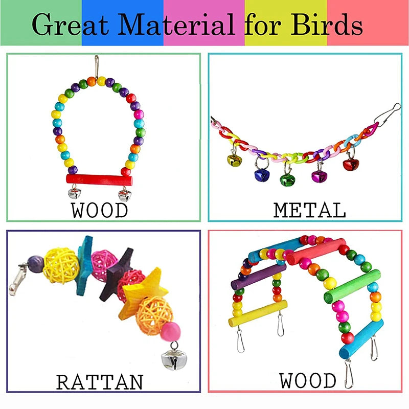 7pcs Pack Wood Parrot Toys Bird Toy
