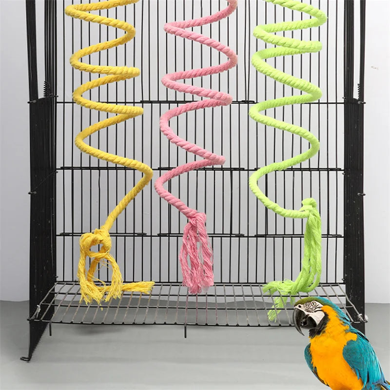 1PC Spiral Cotton Rope Chewing Bar Parrot Swing Climbing Standing Toys