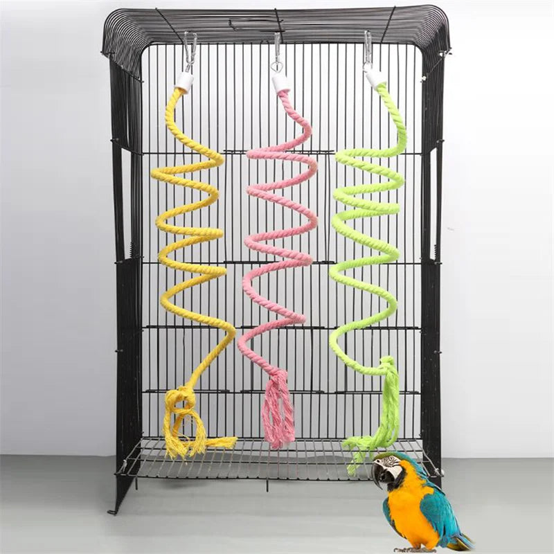 1PC Spiral Cotton Rope Chewing Bar Parrot Swing Climbing Standing Toys