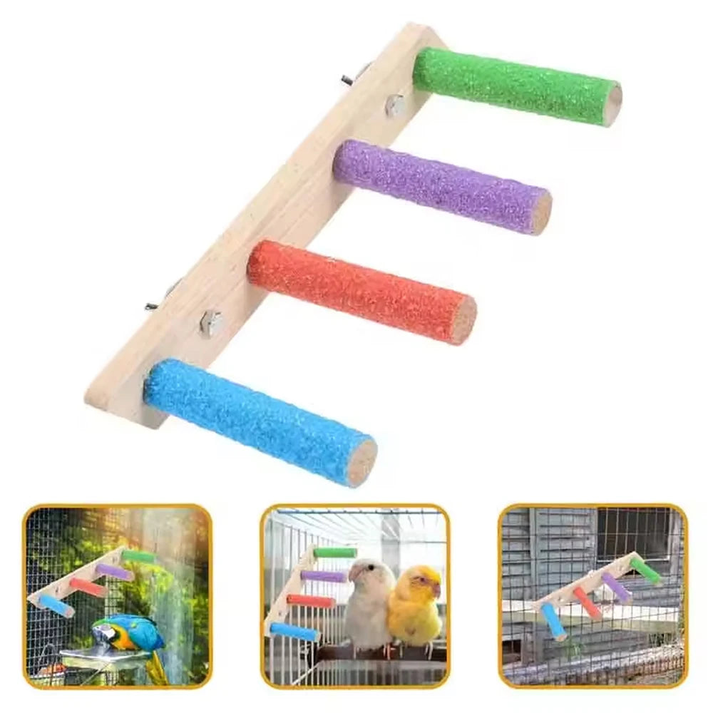 Bird Climbing Ladder Parrot Climbing Perch Stand Toys 4/6/8 Step Wooden