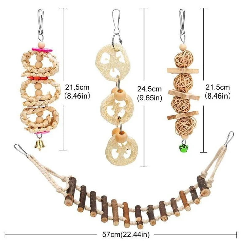 8PCS Set Combination  Wood Articles Bite Pet Bird Toys
