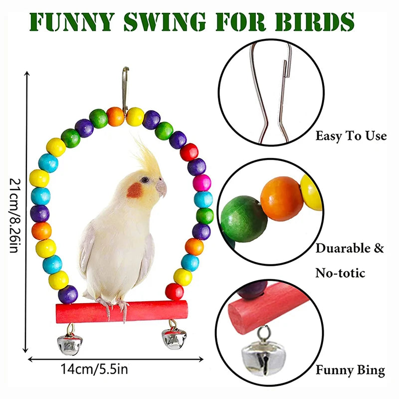 7pcs Pack Wood Parrot Toys Bird Toy