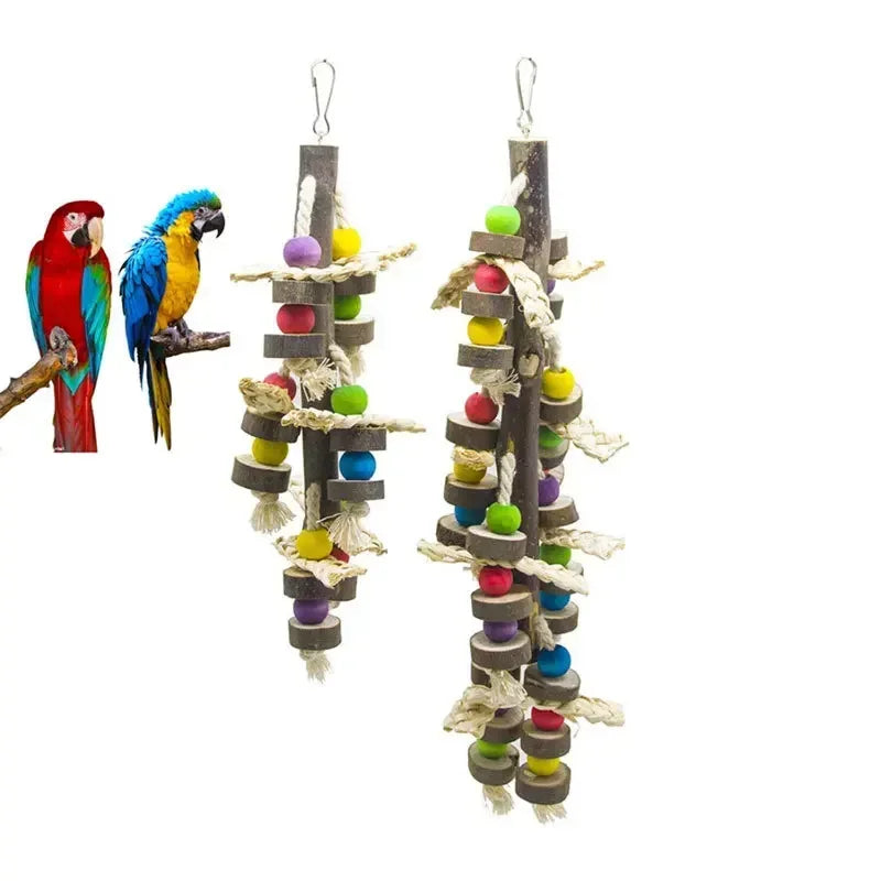 Natural Wood Parrot Chew Toy – Large Bird Cage Bite Block for Macaws, African Greys & Cockatoos