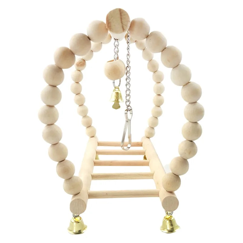 Wooden Parrot Bridge & Ladder Swing – Hanging Hammock Toy