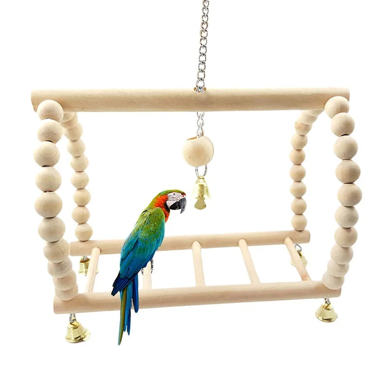 Wooden Parrot Bridge & Ladder Swing – Hanging Hammock Toy