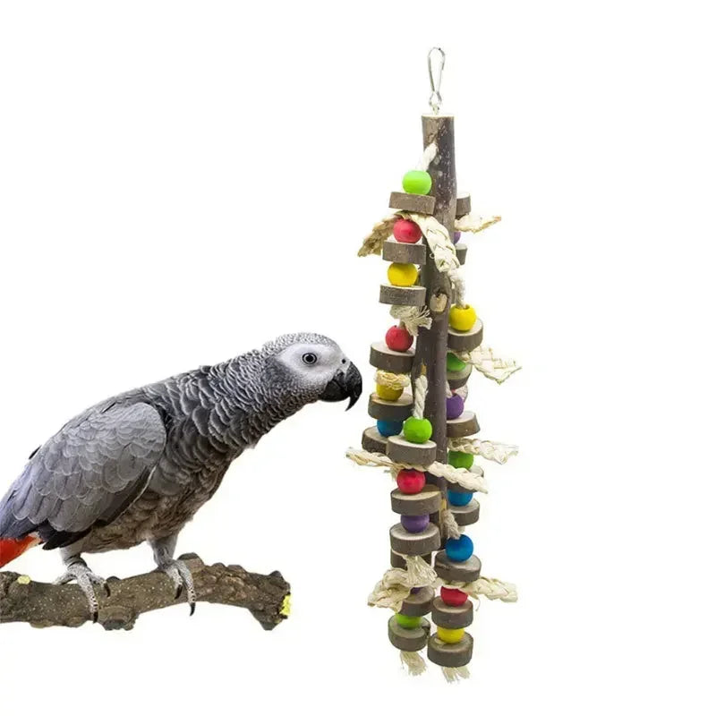 Natural Wood Parrot Chew Toy – Large Bird Cage Bite Block for Macaws, African Greys & Cockatoos