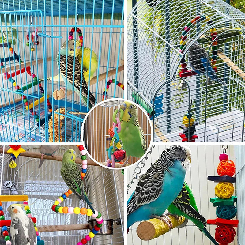 7pcs Pack Wood Parrot Toys Bird Toy