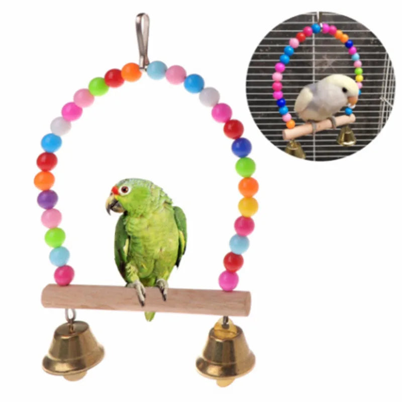 Wooden Parrot Bridge & Ladder Swing – Hanging Hammock Toy