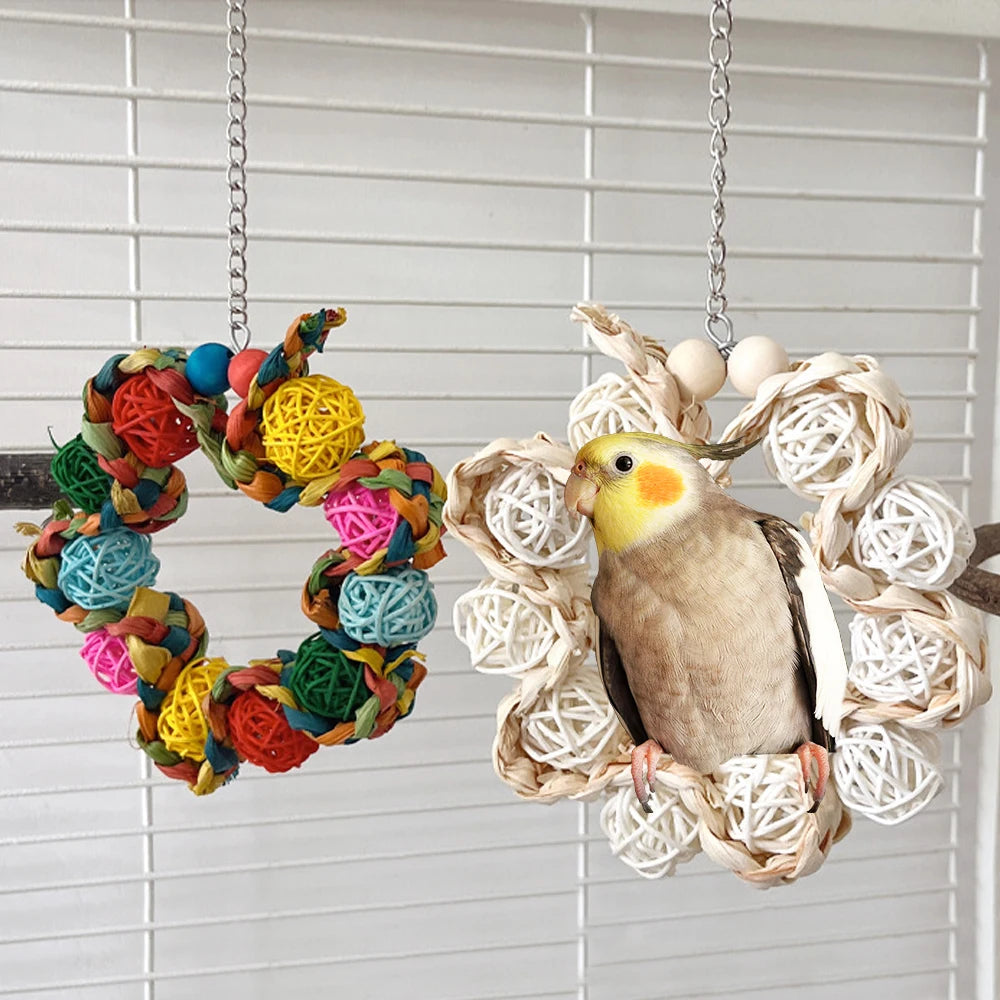 1pc Rattan Ball Round-shaped Bird Swing Toy